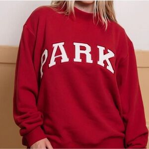 PARKE Women's Red Mock Neck Sweatshirt with White Lettering